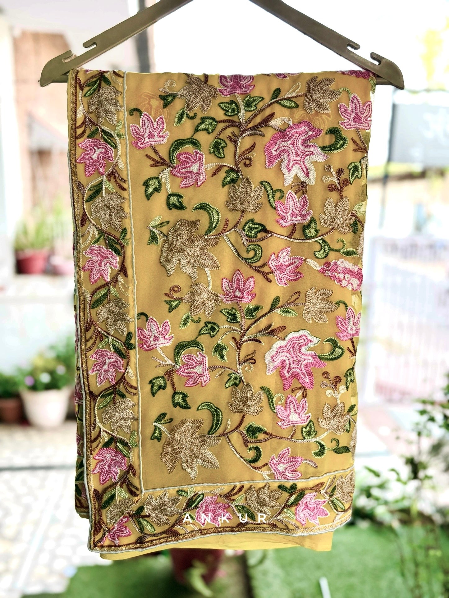 Lemon Yellow Kashmiri Ari work