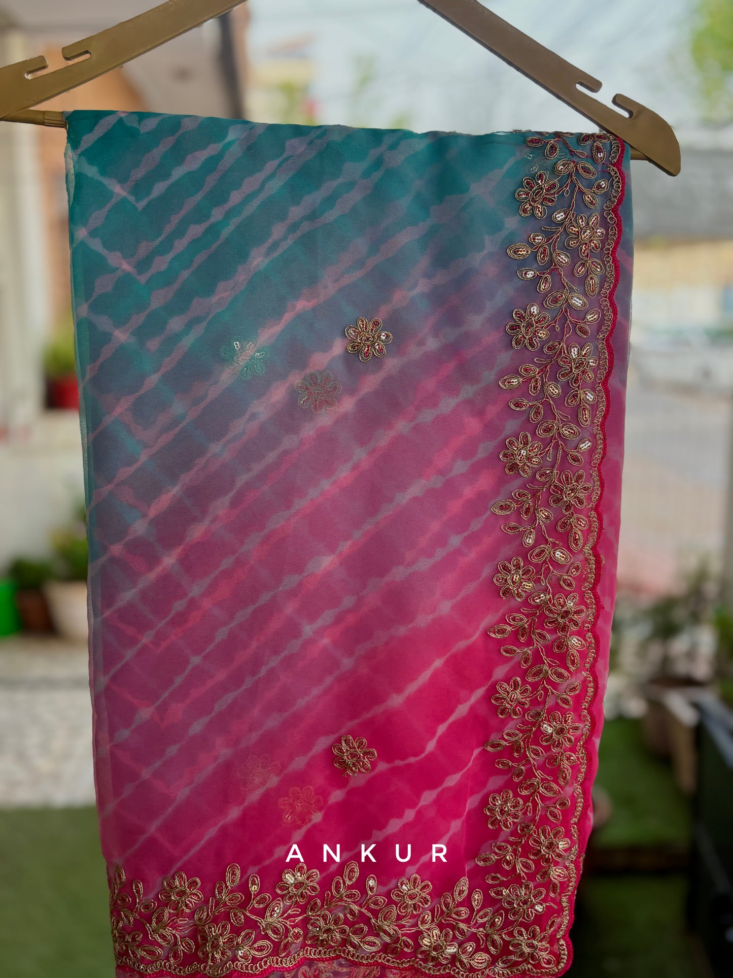 Shaded Lehriya Firozi to Pink Nagina