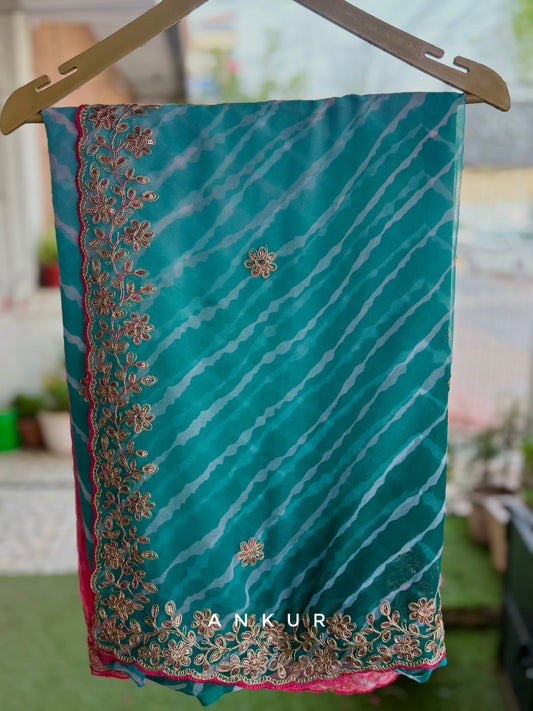 Shaded Lehriya Firozi to Pink Nagina