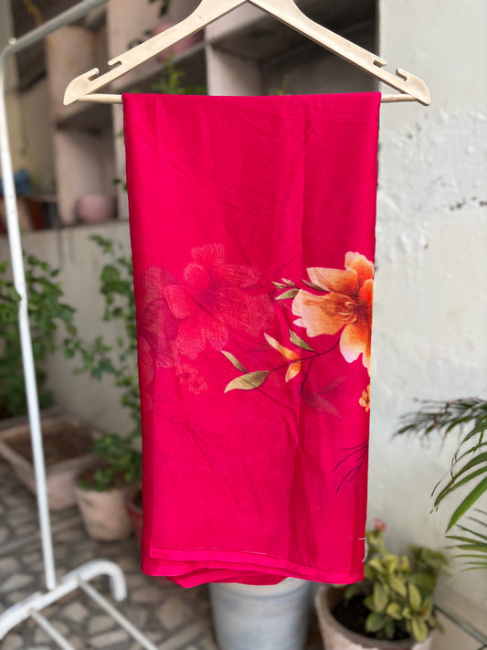 Rani Crep big flower Silk saree