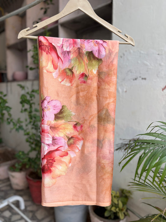 Peach Crep Silk saree