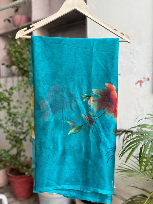 Rama Blue Crep Silk saree