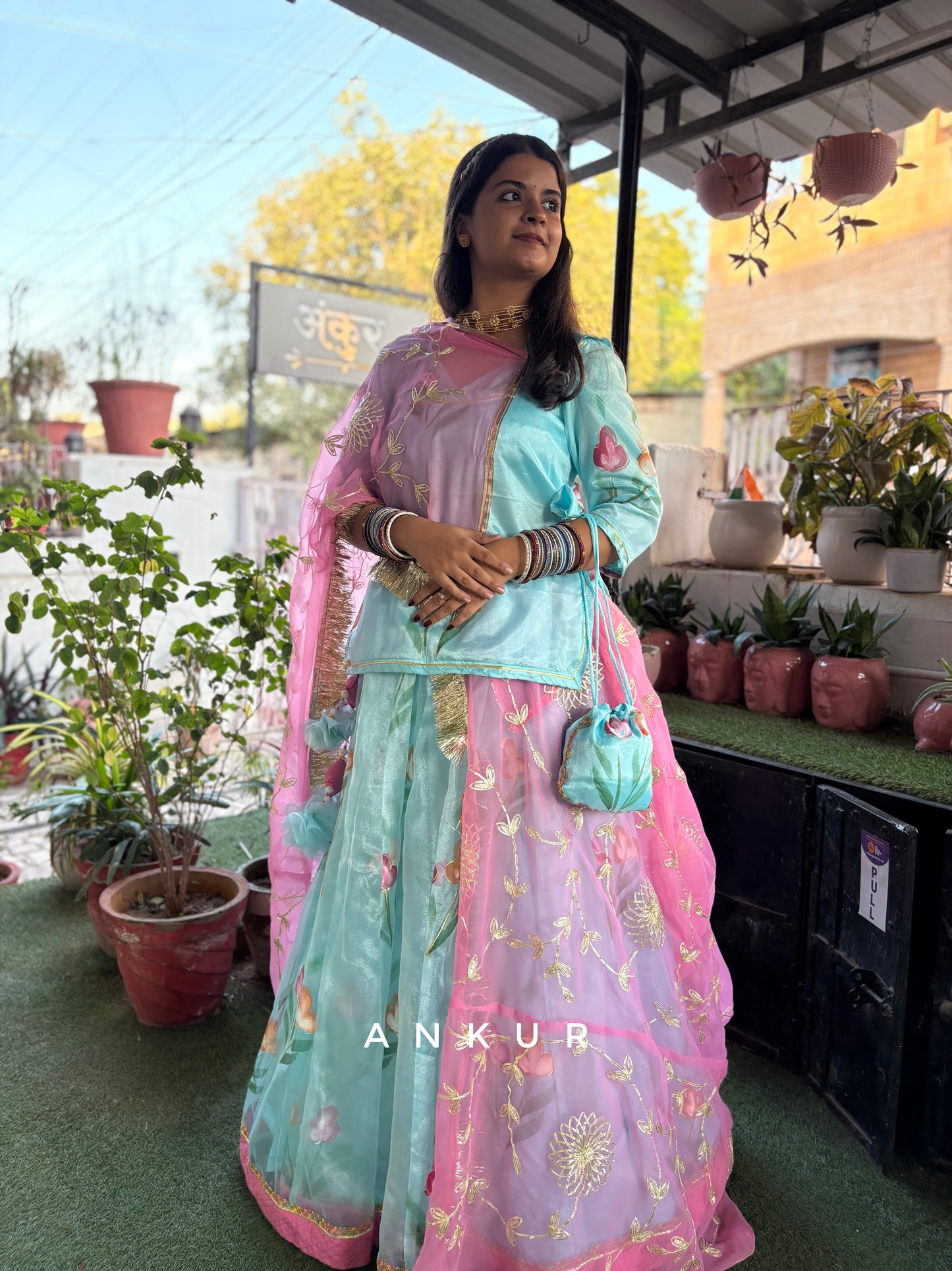 Blue with Pink Rajputi Poshak