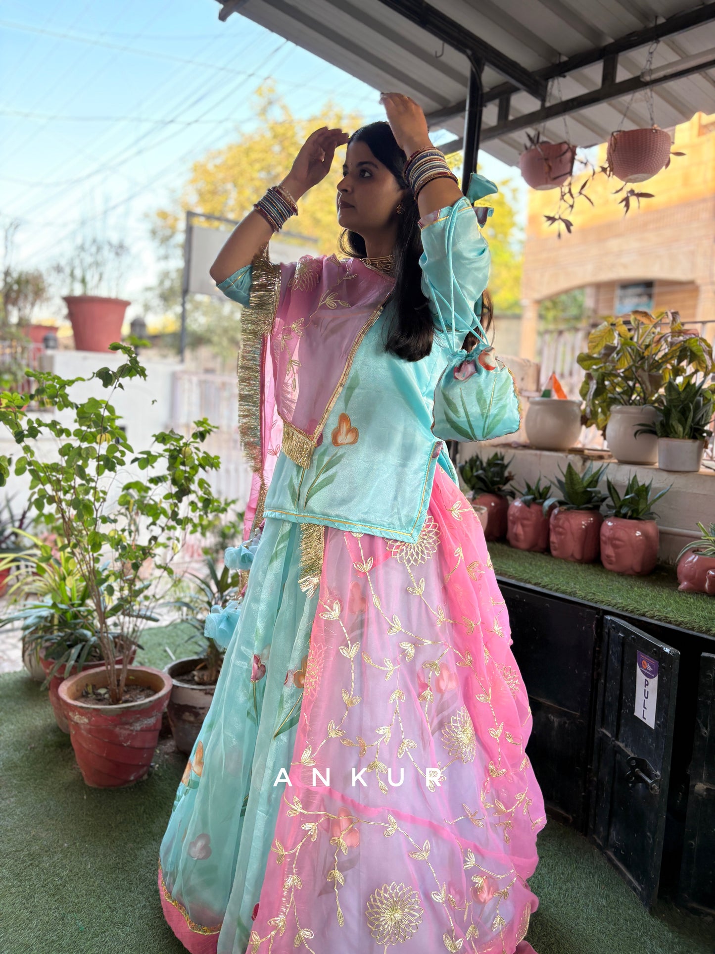 Blue with Pink Rajputi Poshak