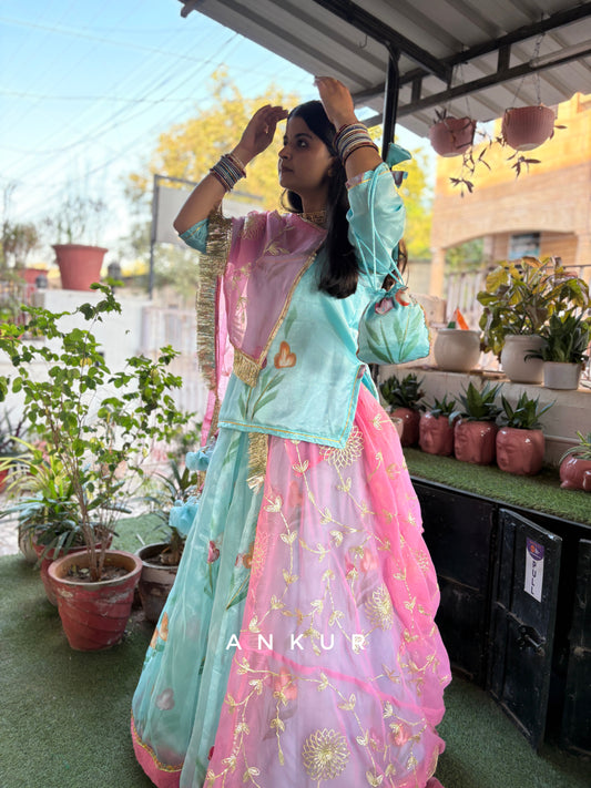 Blue with Pink Rajputi Poshak