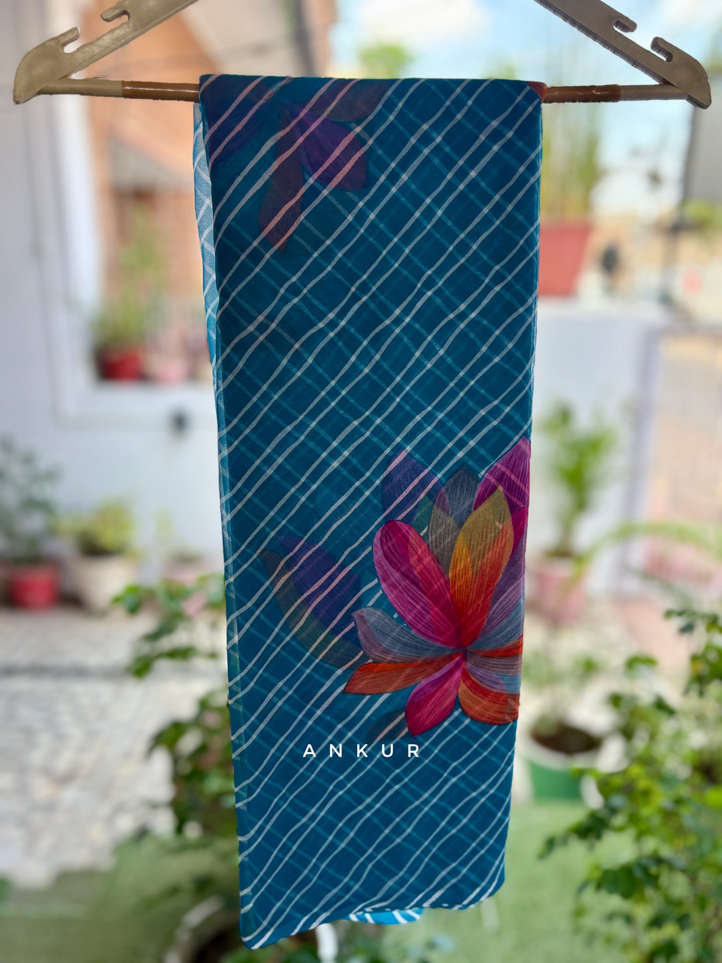 Blue with flower Shaded Lehriya