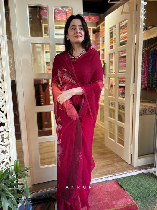 Dark red Heritage Vintage Isha Chiffon