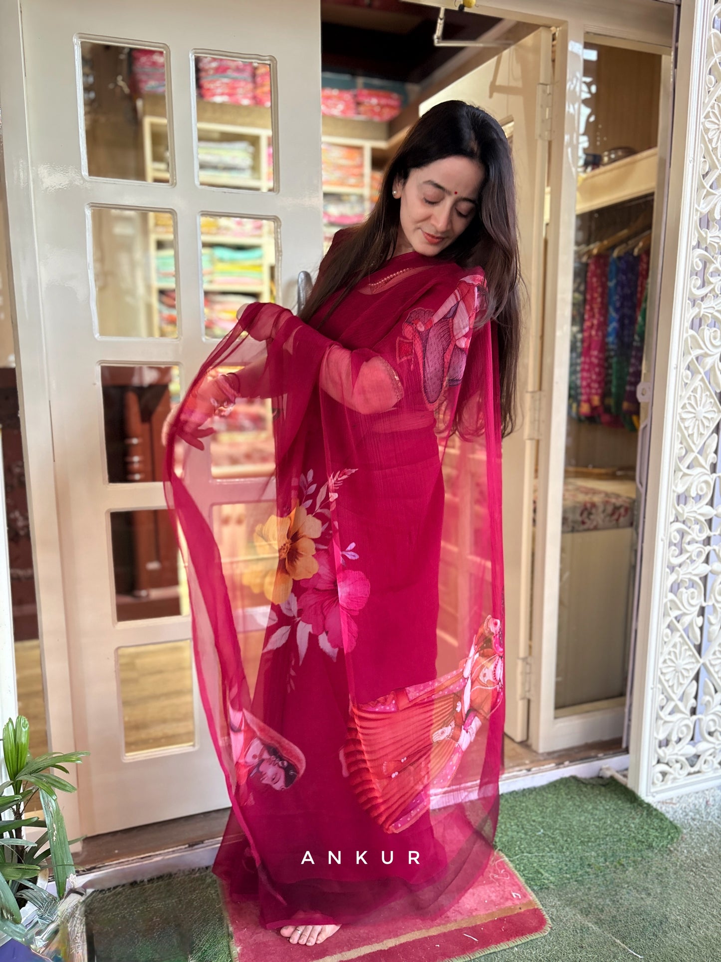 Dark red Heritage Vintage Isha Chiffon