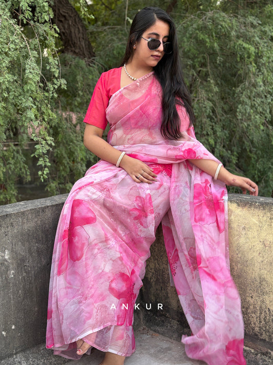Pink Blossom Charm Vintage Isha Chiffon