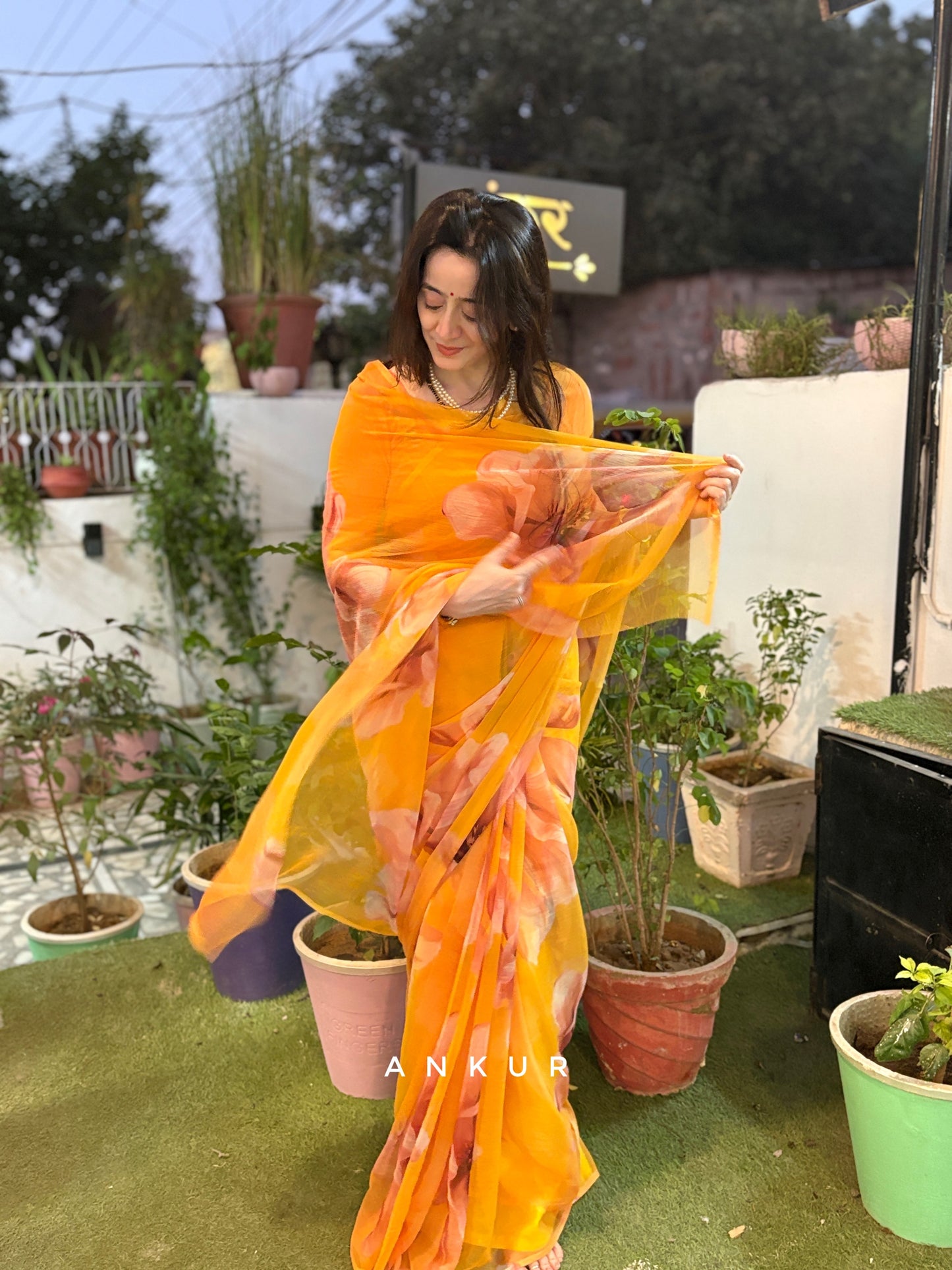 Golden Bloom Vintage Isha Chiffon