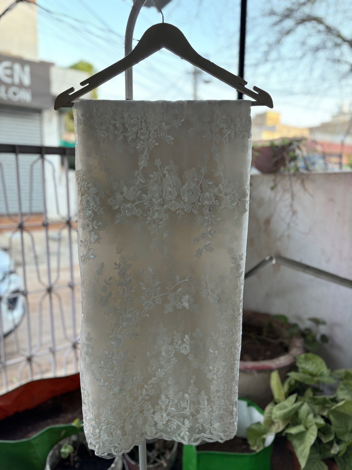 Snow White chikankari Saree