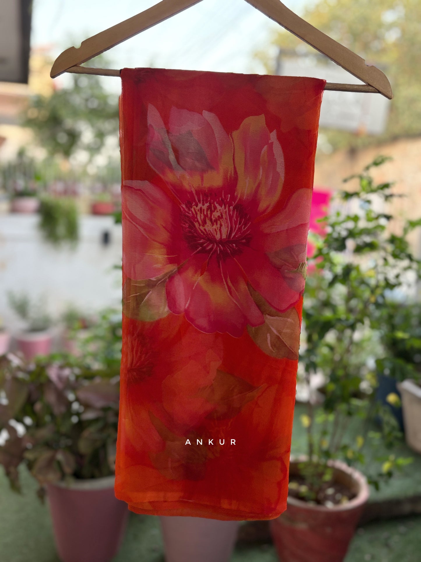 White to OrangishRed Flower Print