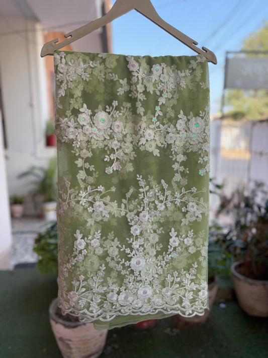 Olive Green chikankari Saree