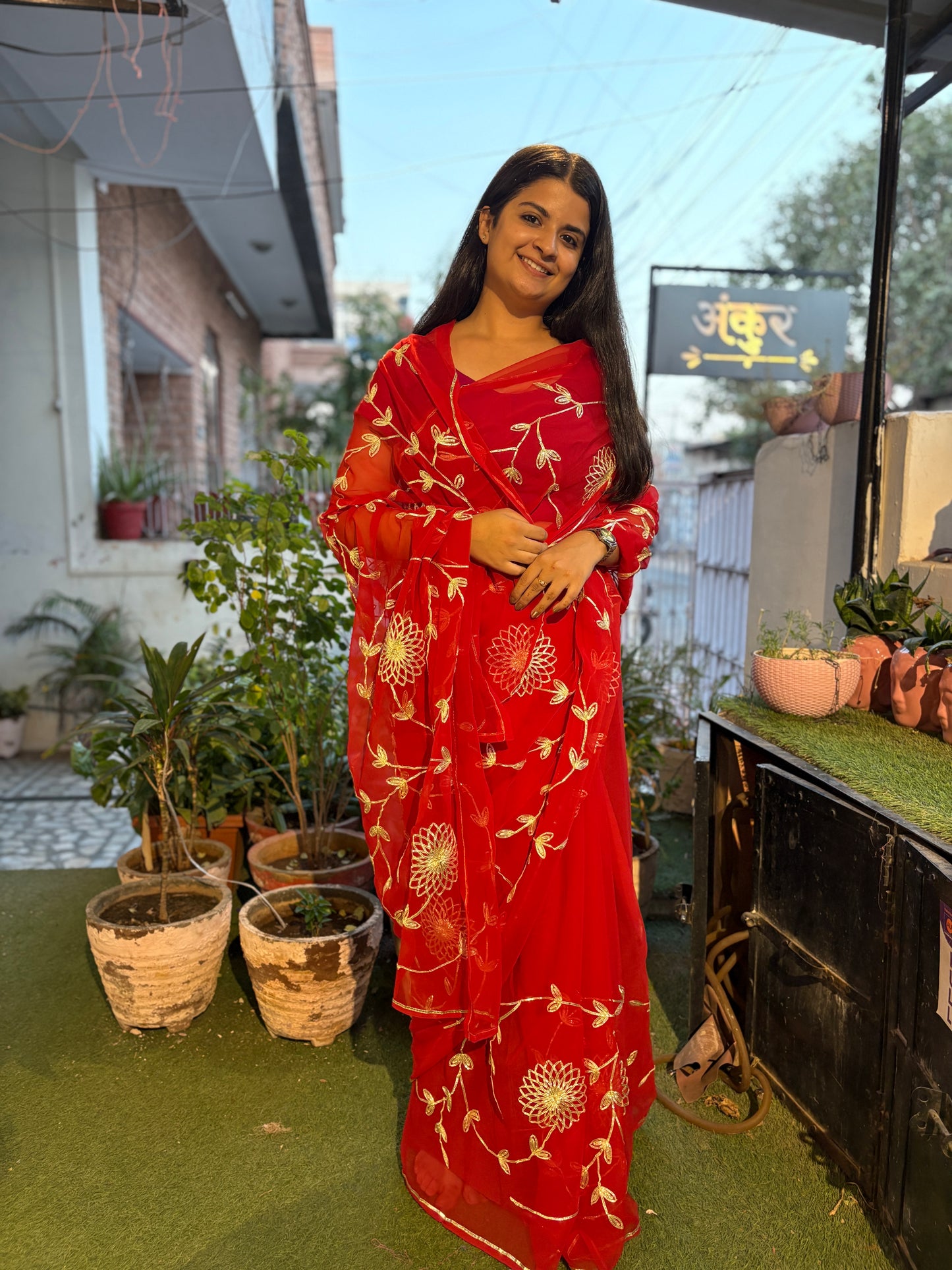 Bright Red in Jaal work Anvi