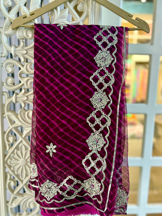 Magenta pink Lehriya with laddu design Gota Anvi