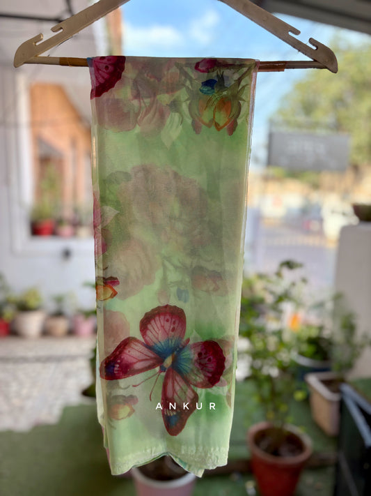Pista Green Butterfly Flower Print