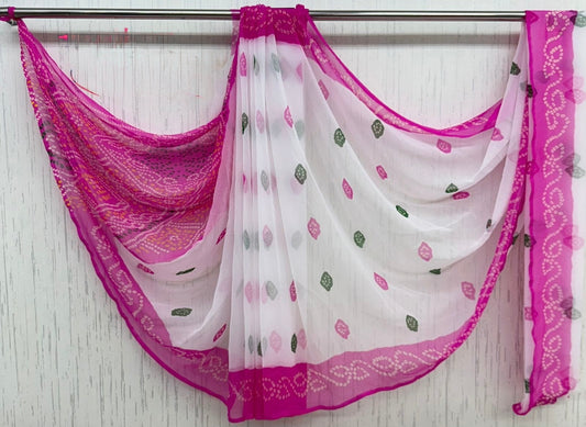 Gulabi white Faganiya multi barfi Saree