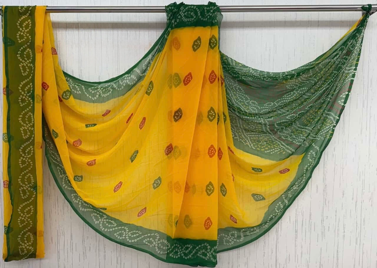 Yellow Green Faganiya multi barfi Saree