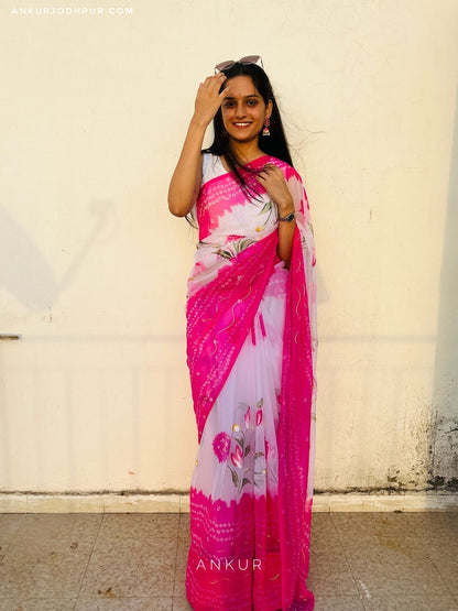 Hand Painted Gulabi Faganiya Saree