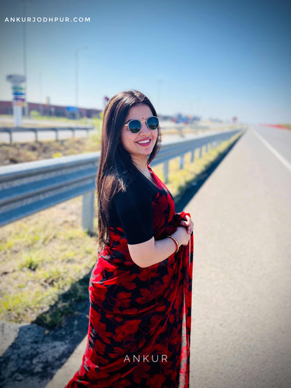 Black with big Red Flower Print