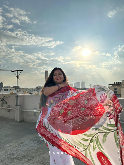 Hand Painted Red Faganiya with moti latkans