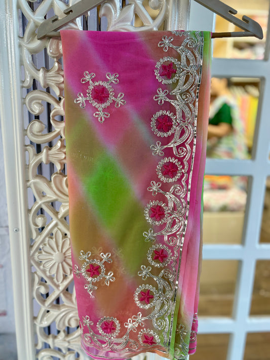 Shaded Lehriya with laddu design Gota Anvi