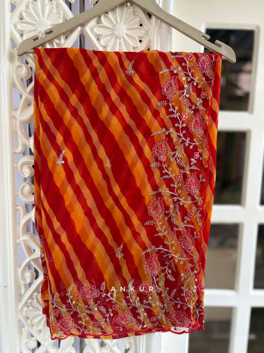 Reddish orange with double Lehriya Zardozi Nagina