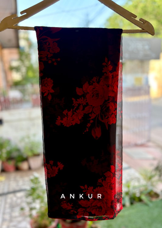 Black with Red Flower Print