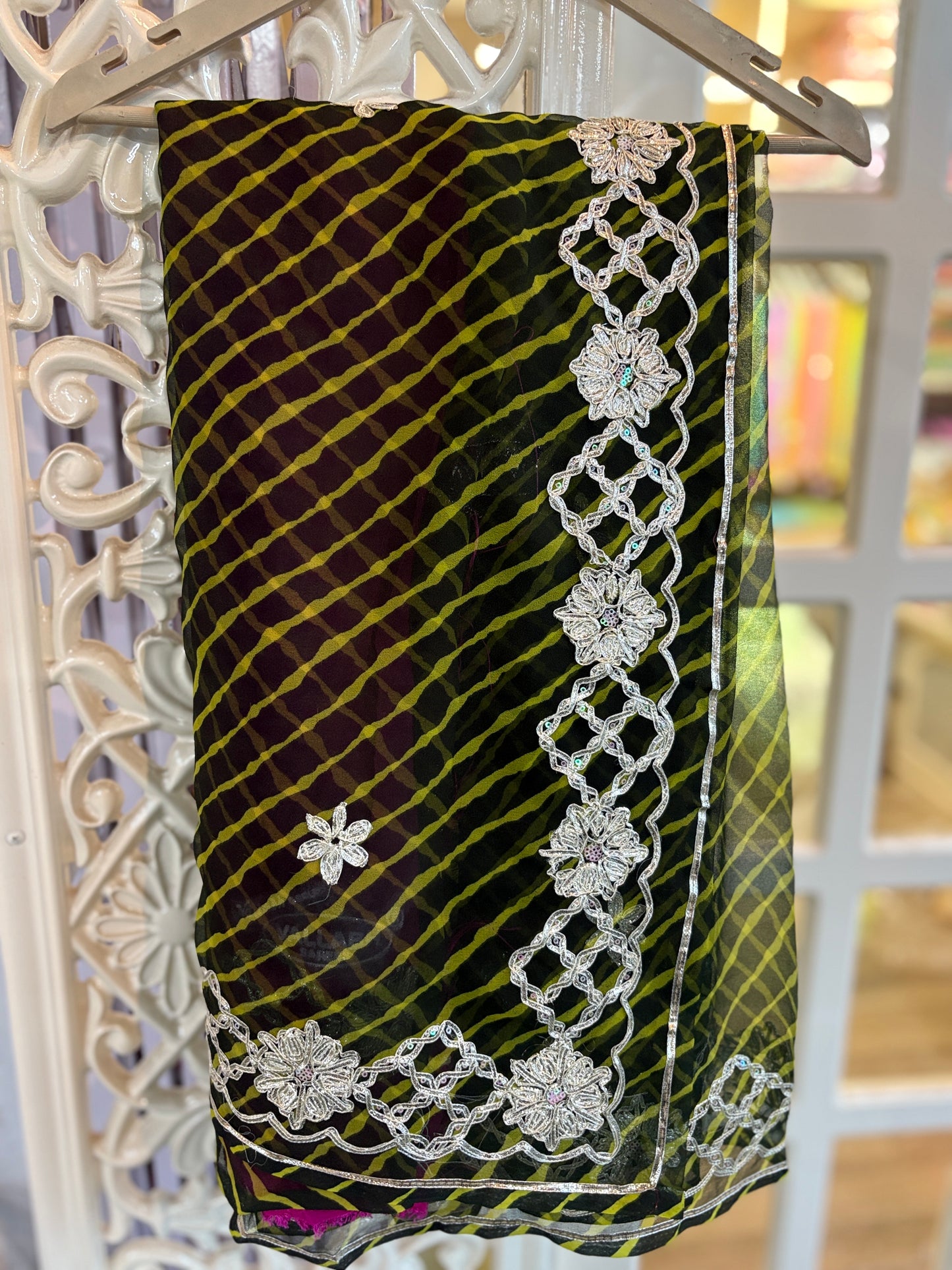 Green Lehriya with laddu design Gota Anvi