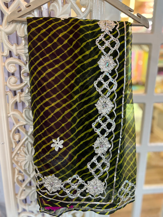 Green Lehriya with laddu design Gota Anvi