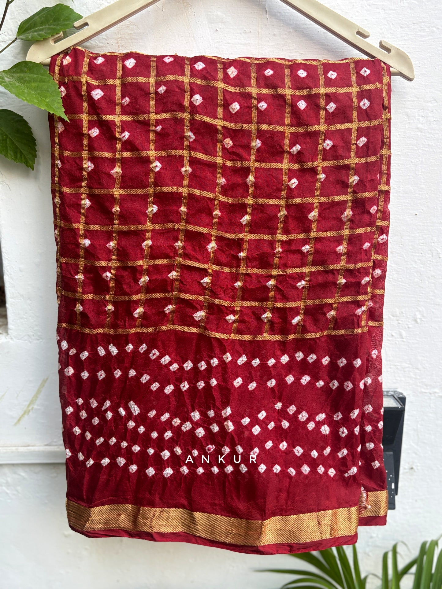 Kesar Mehroon Silk Bandhani