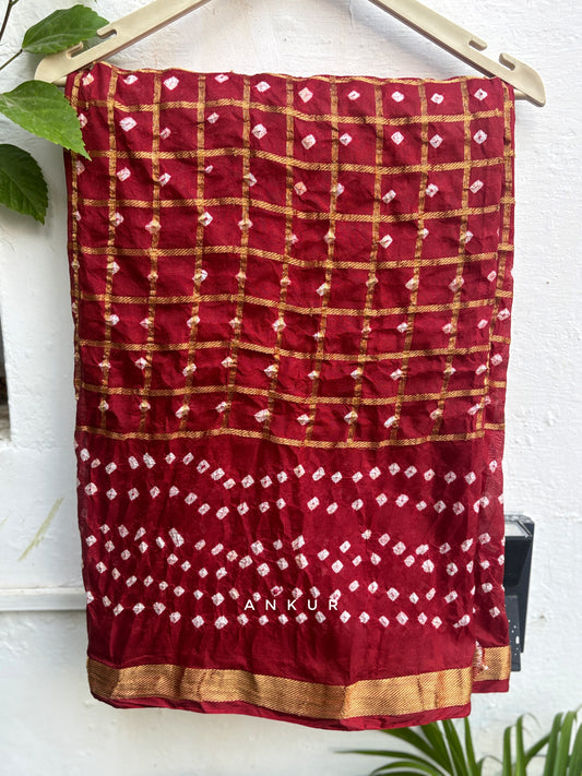 Kesar Mehroon Silk Bandhani