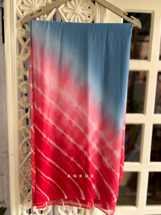 Lehriya Blue Red shade Isha Pure Chiffon