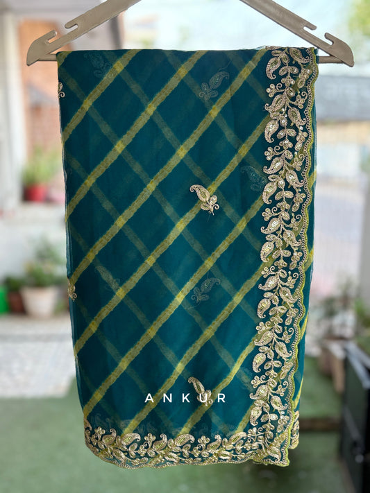 Deep sea blue Lehriya Zardozi Nagina