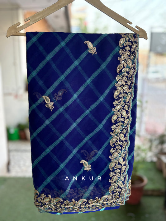 Peacock Blue Lehriya Zardozi Nagina