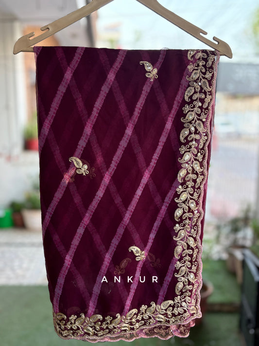 Mulberry wine Lehriya Zardozi Nagina