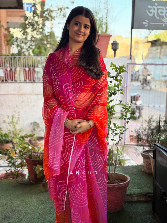 Bandhani rani shade Isha Pure Chiffon