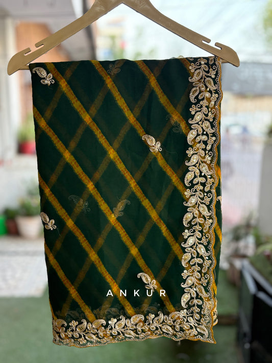 Mehendi Green Lehriya Zardozi Nagina