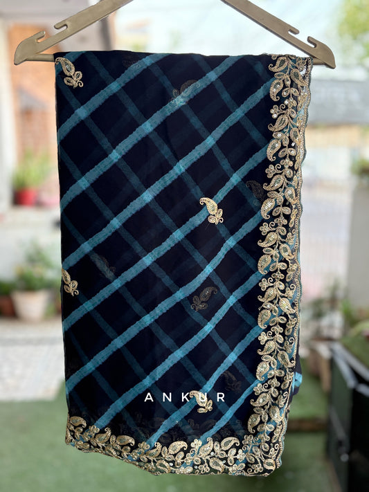 Space Blue Lehriya Zardozi Nagina