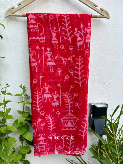 Folk Red Story Vintage Isha Chiffon