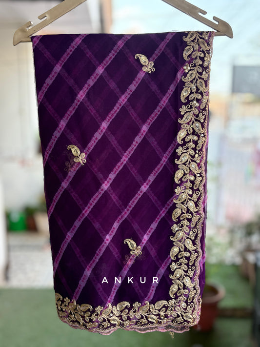 Grape Purple Lehriya Zardozi Nagina