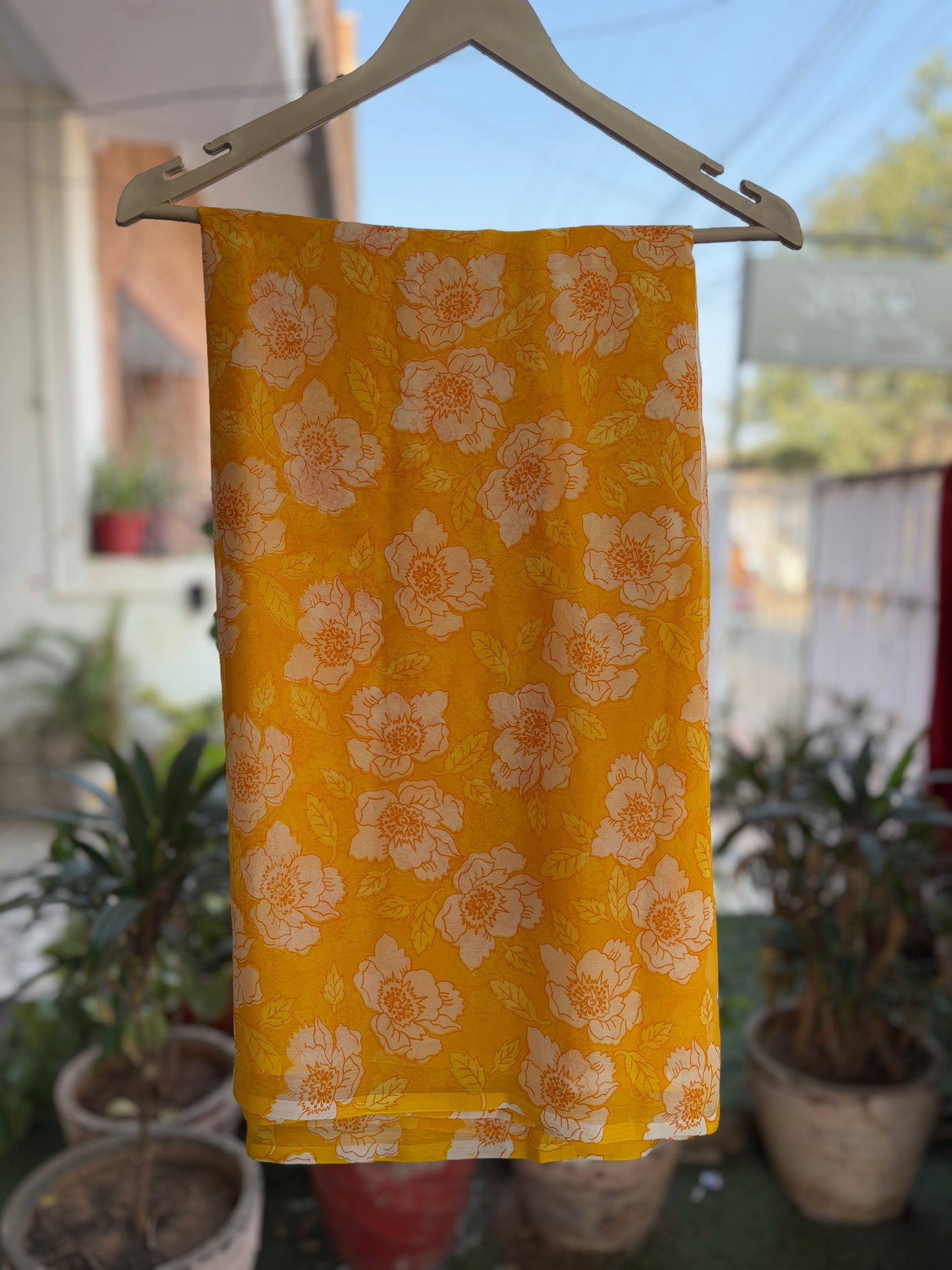 Yellow with white flower Latika Saree