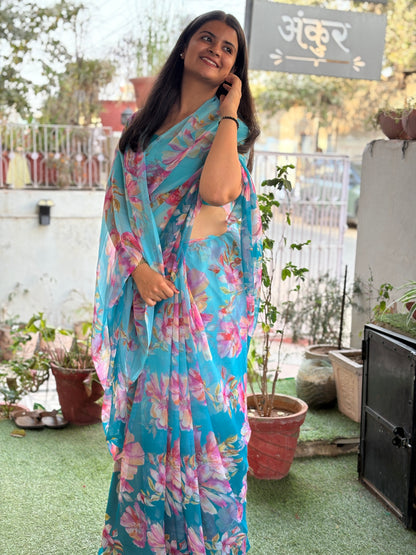 Double shaded Blue Flower Print