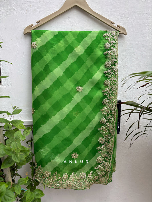 Natural Green Shade Lehriya Nagina Work