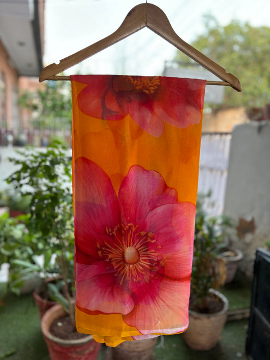 Red on Yellow Bade Flower Print