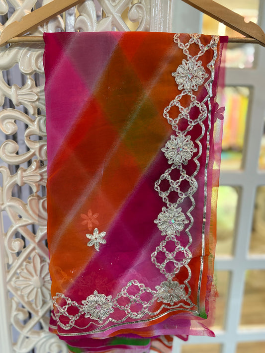 Shaded Lehriya with laddu design Gota Anvi