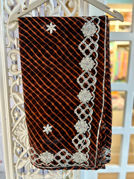 Chocolate Brown Lehriya with laddu design Gota Anvi