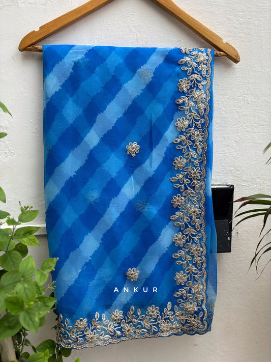 Aqua Blue Shade Lehriya Nagina Work