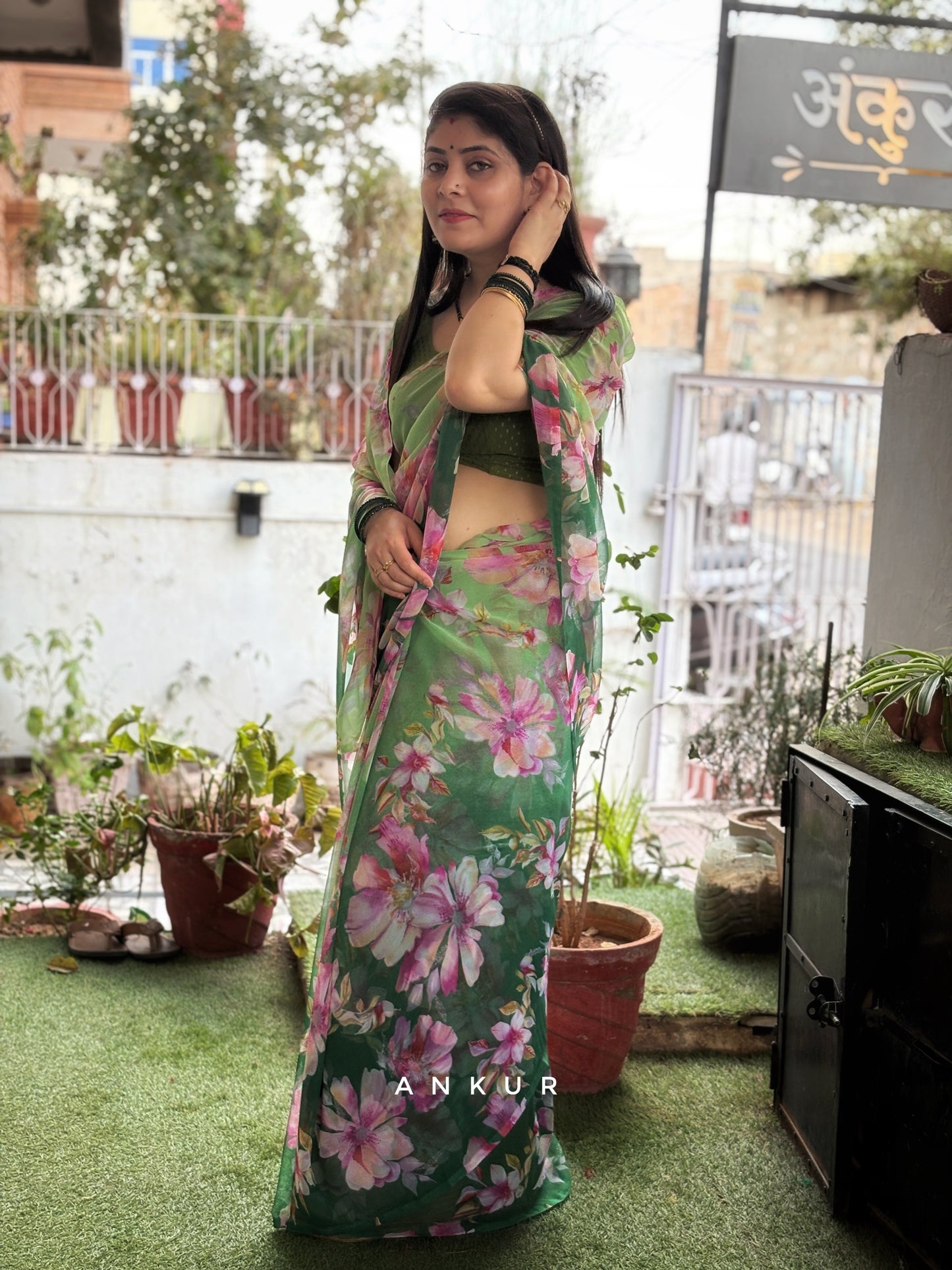 Double shaded Green Flower Print
