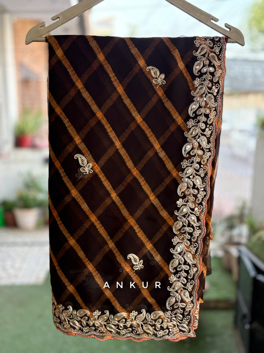 Walnut Brown Lehriya Zardozi Nagina